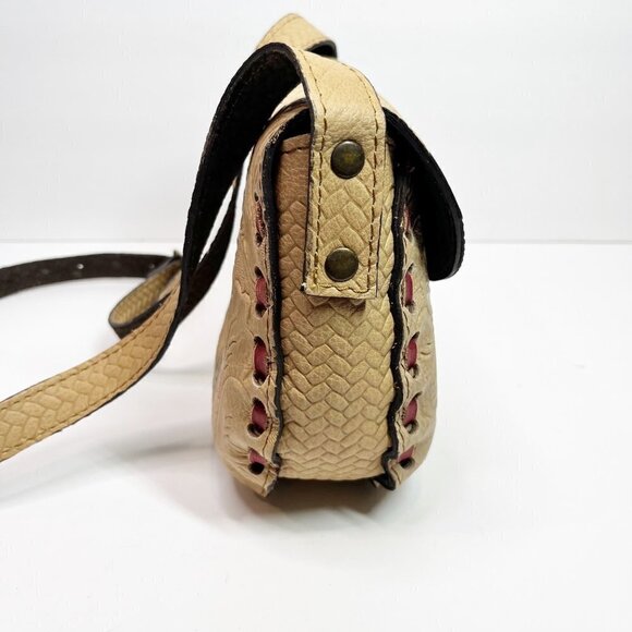 Genuine Leather Embossed Floral Tooled Saddle Bag Cream Purse Crossbody Bohemian - Picture 4 of 7